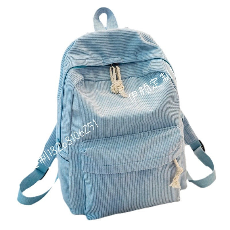 Cross-border Cute Corduroy Large Capacity Backpack with Adhesive for Letters, Kids and Students School Bag