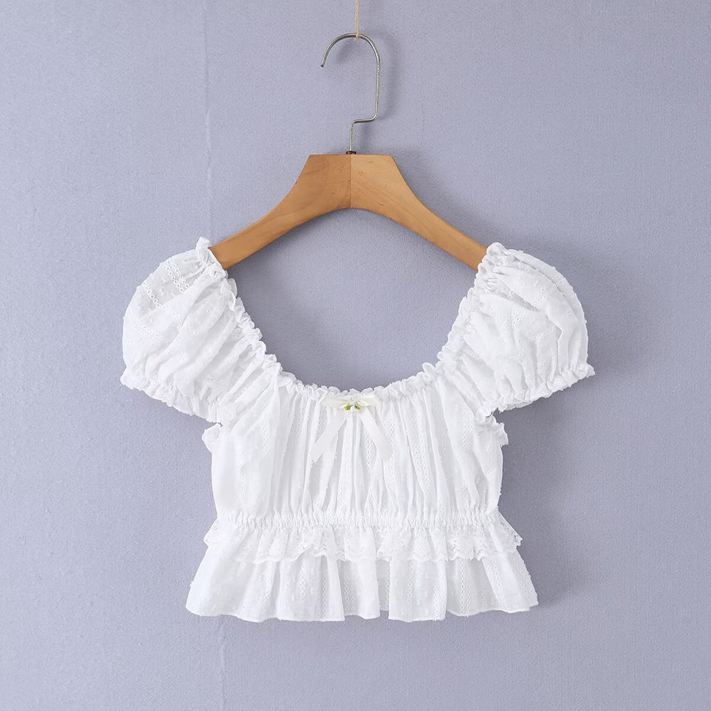 Spicy girl cotton lace top+lace skirt pants set