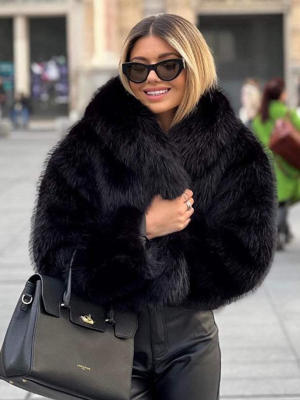 Winter Plush Coat Fashion Warm Thicken Fluffy Lapel Jacket Outwear Casual Long Sleeve Tops Womens Clothing
