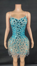 Waterdrop suspender eyeglass chain dress for club event, night club stage performance attire