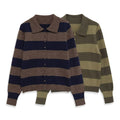 Women's long sleeved polo collar striped knitted sweater