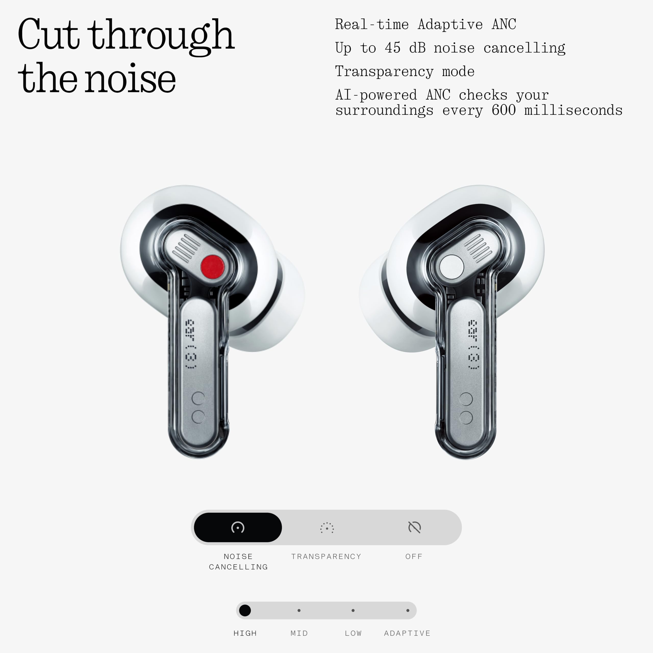 Nothing Ear (3) Auricolari Wireless In-Ear, Cancellazione Adattiva del Rumore, Audio Hi-Res compatibile con LDAC, Super Mic, IP54, Ricarica Rapida, 22 Ore di Autonomia, Android e iOS – Bianco