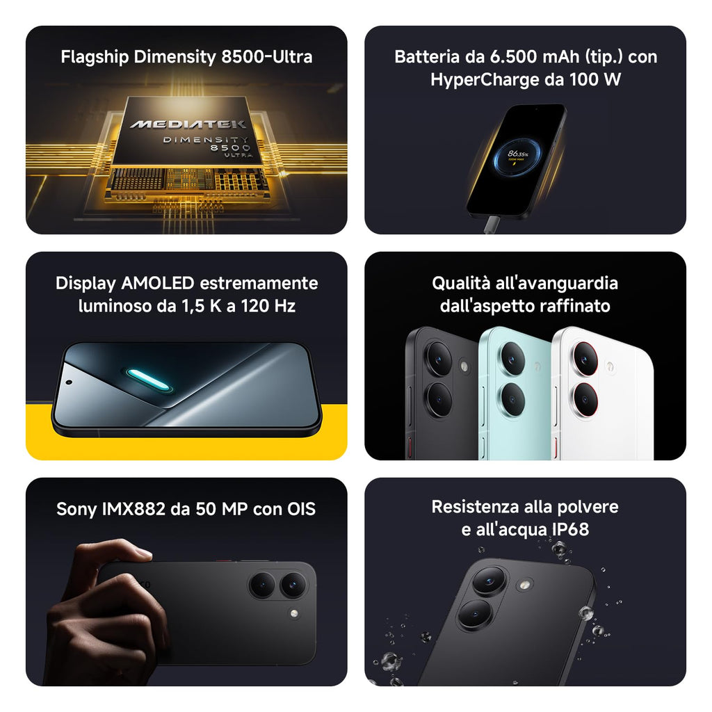 POCO X8 Pro, Smartphone 8+512GB, Nero, Dimensity 8500-Ultra | Batteria 6500mAh (typ), Display AMOLED ultra luminoso, Fotocamera 50MP con OIS, Garanzia 2 anni+1 anno extra