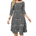 Lashes And Glasses Square Neck Dress Cute Loose Print Dresses Elegant Beach Party Dress Lashes Lash Glasses Glass Eye Lashes