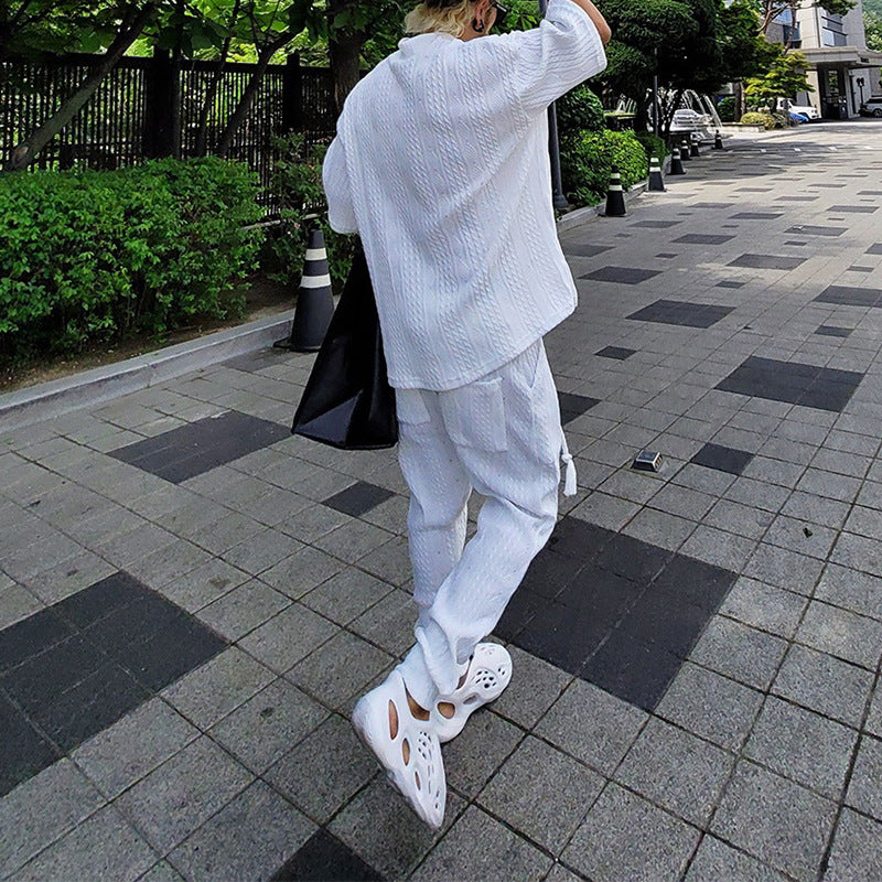 Summer New Casual Knitwear Set for Men, Loose Short Sleeve T-Shirt and Long Pants, Men's Knitted Outfit
