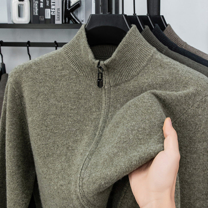 Wool Cardigan for Men, Knitted Sweater Coat, Casual Mid-Aged Men's Outerwear