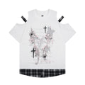 Print Women's Plaid Mock Two-Piece Off-Shoulder Slimming T-Shirt for Commute Outfits