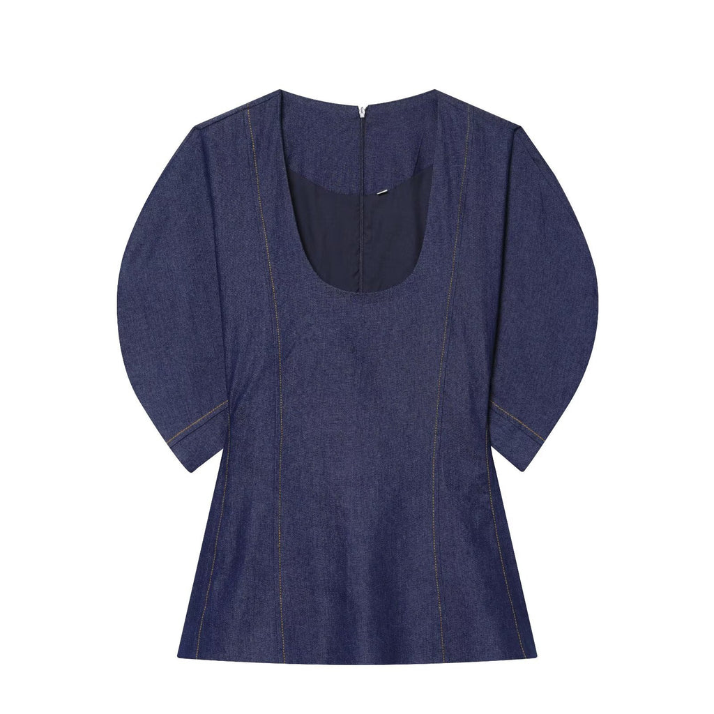 Bubble sleeve denim shirt+denim suit