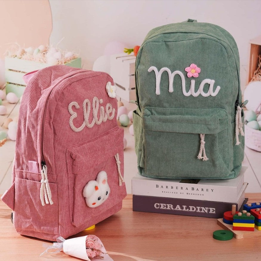Cross-border Cute Corduroy Large Capacity Backpack with Adhesive for Letters, Kids and Students School Bag