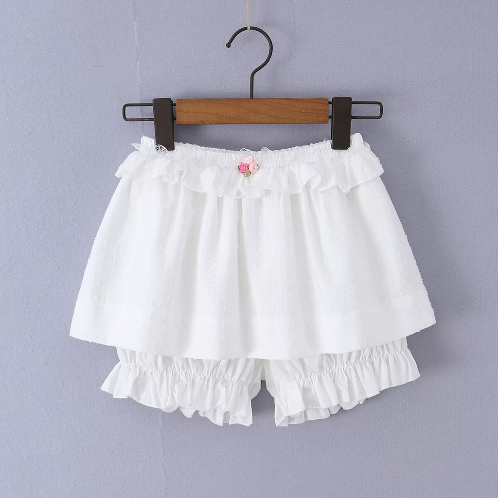 Spicy girl cotton lace top+lace skirt pants set