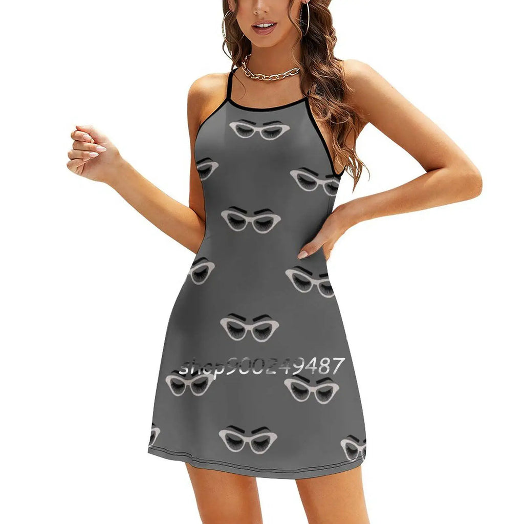 Lashes And Glasses Square Neck Dress Cute Loose Print Dresses Elegant Beach Party Dress Lashes Lash Glasses Glass Eye Lashes