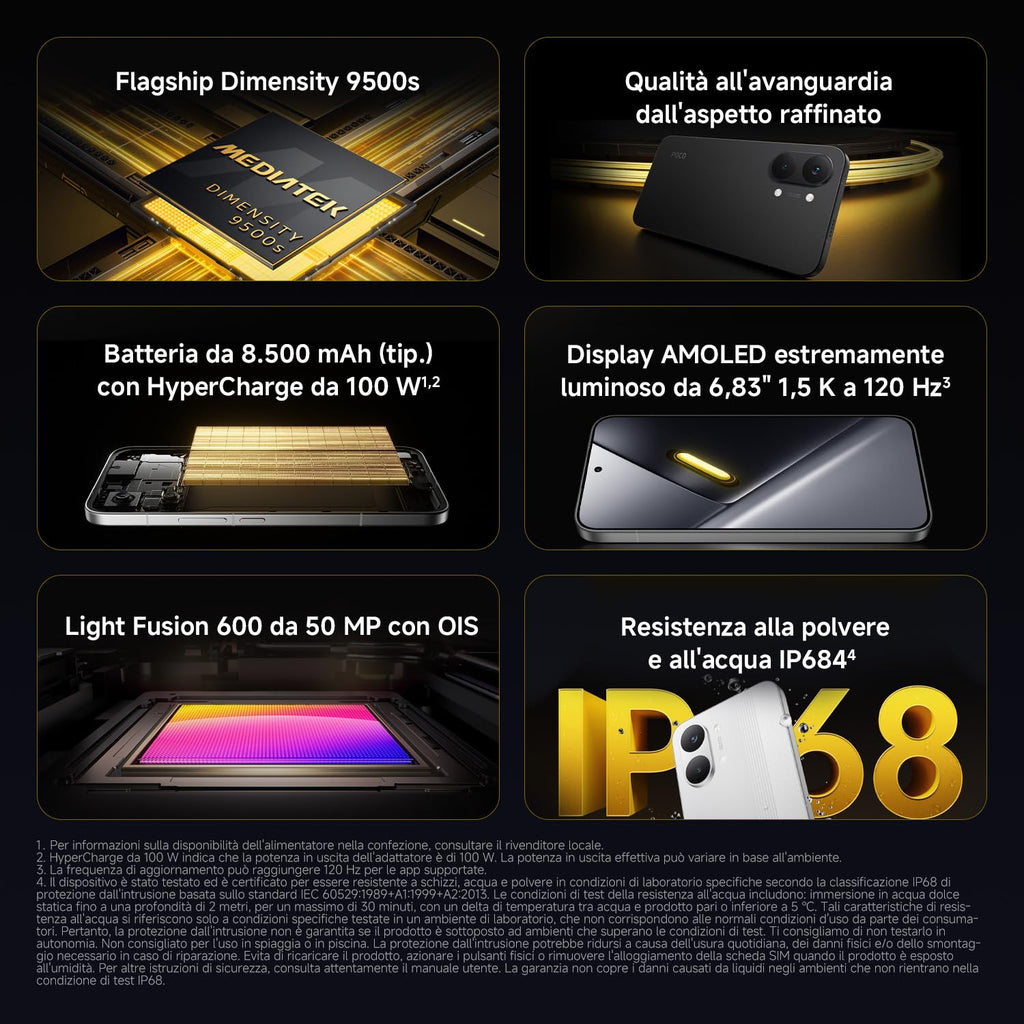 POCO X8 Pro, Smartphone 8+512GB, Nero, Dimensity 8500-Ultra | Batteria 6500mAh (typ), Display AMOLED ultra luminoso, Fotocamera 50MP con OIS, Garanzia 2 anni+1 anno extra