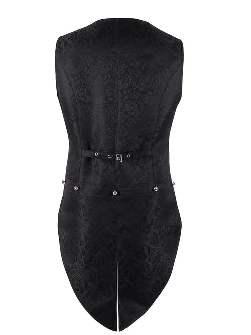 2026 New European Medieval Men's Gothic Vest, Halloween Stage Costume, Button Lapel, Slim Fit, Mid-Length Black Waistcoat