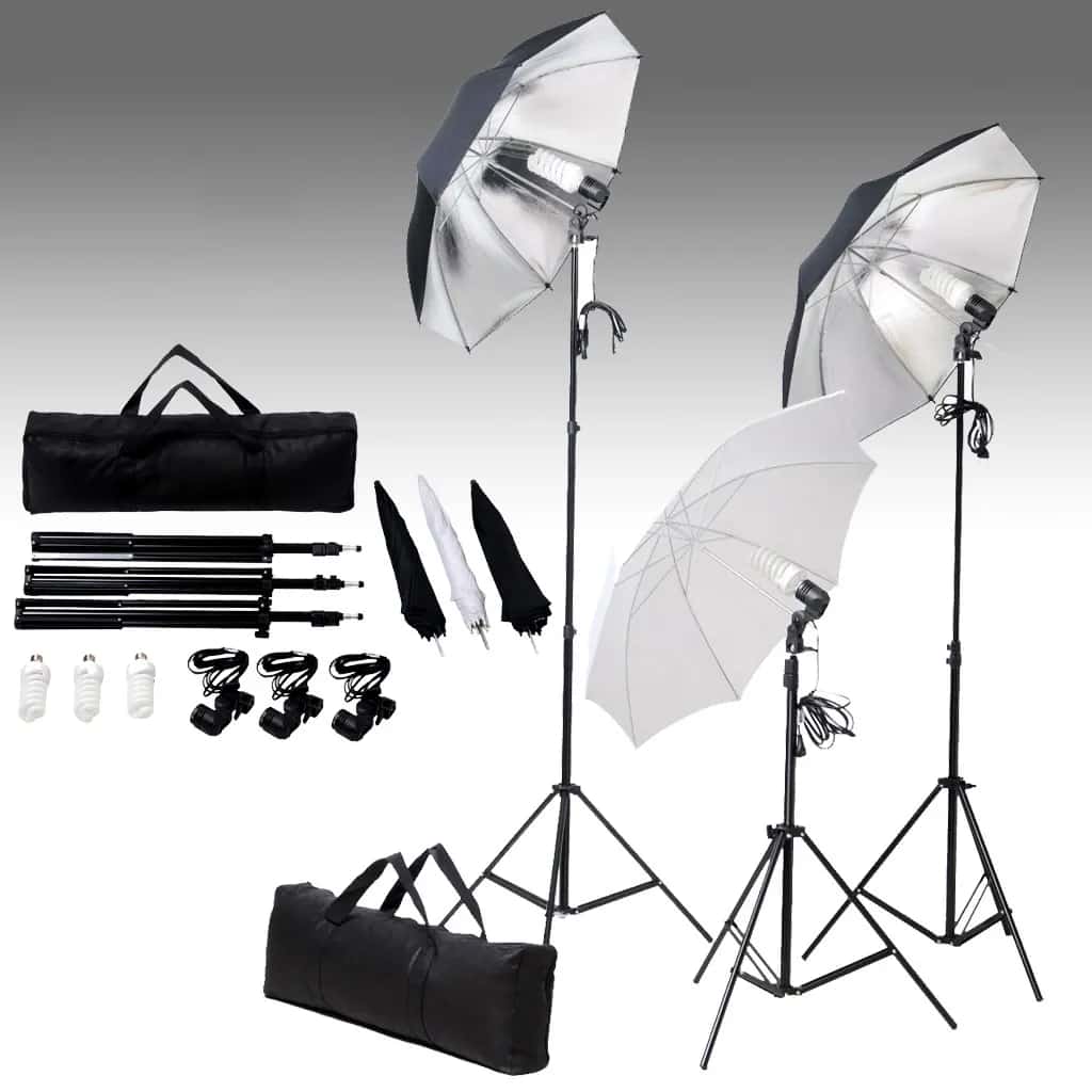 VidaXL 24-watt studio lighting set including tripods and umbrellas-0