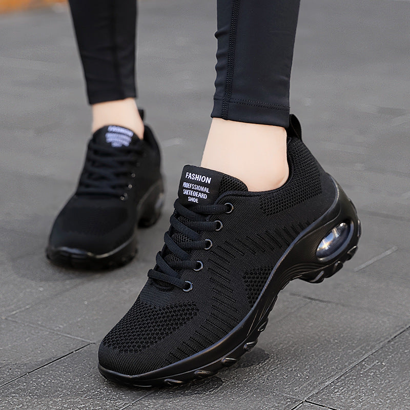 Women's shoes, mesh running shoes, casual single shoes, air-cushioned shoes, black soft-soled women's dancing trendy shoes