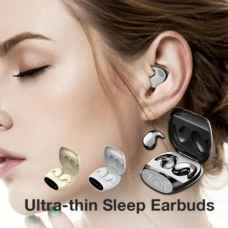 Sleep Invisible Earbuds Waterproof Hidden Noise Cancel Earbuds with Microphone Stereo Bluetooth 5.3 Earbuds for Sleep at Night