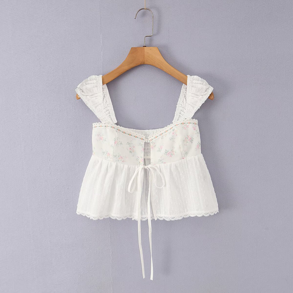 Pure Desire Style Printed Splicing Small Top+Cotton Half Skirt Set