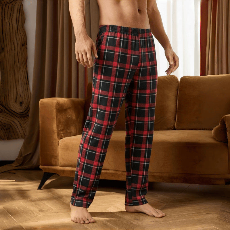 Casual Plaid Flannel Lightweight Sleep Pants with Pockets, Oversized Loose Fit Long Pants for Men