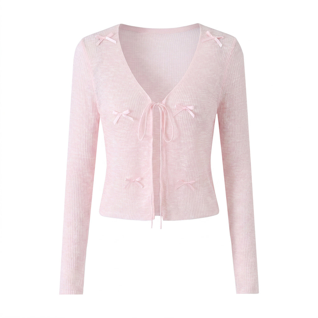 Hollow Sweet Bow Tie Soft Gentle Lightweight Top Outerwear Women