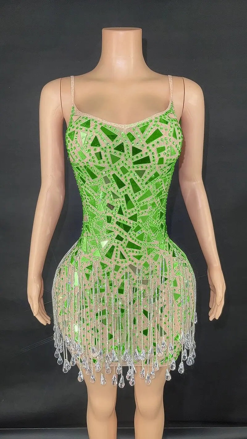 Waterdrop suspender eyeglass chain dress for club event, night club stage performance attire