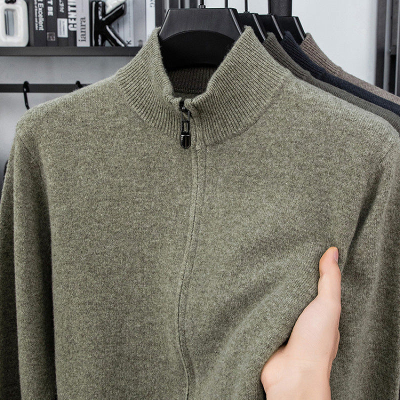 Wool Cardigan for Men, Knitted Sweater Coat, Casual Mid-Aged Men's Outerwear