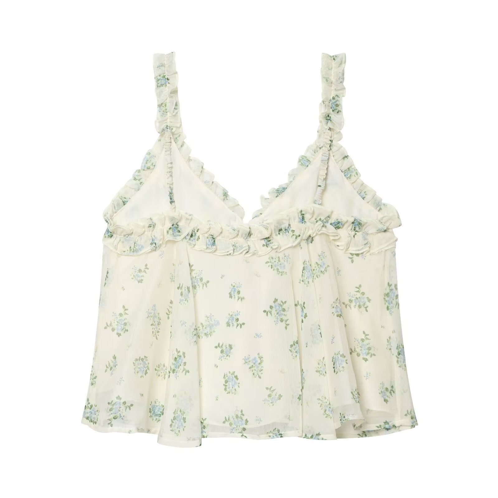 French floral V-neck top+A-line large swing skirt set
