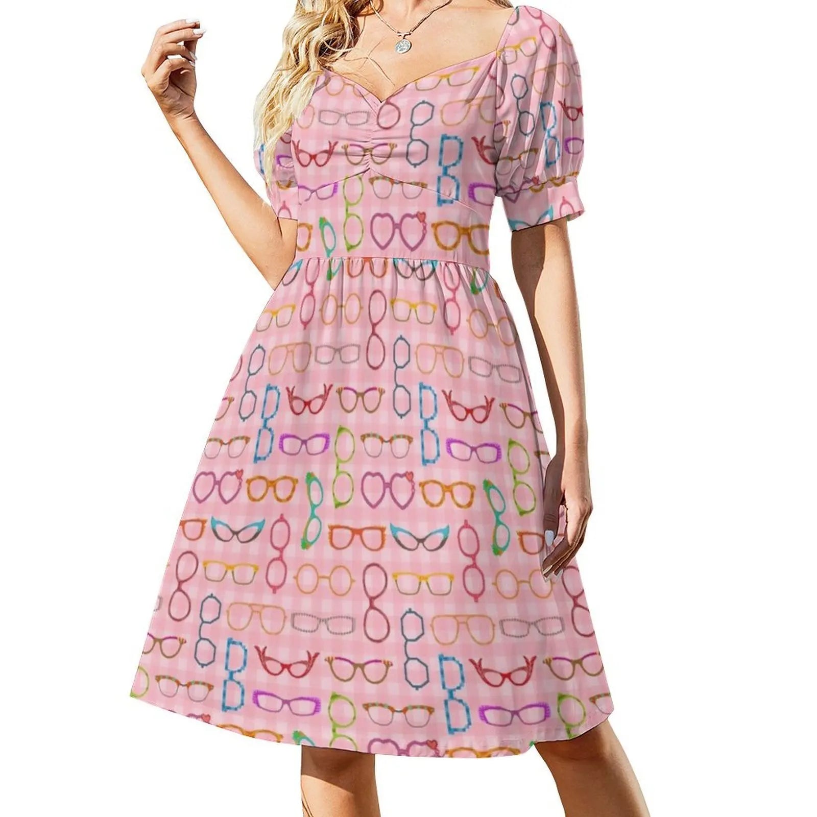 Eyeglasses Retro Modern Hipster Pink Gingham Ver 2 Boho Chic Dress Elegant Fashion Beach Wedding Party Gown Retro Eyeglasses