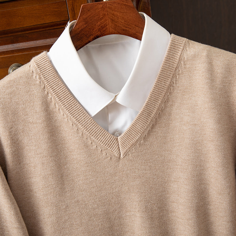 Autumn/Winter Knitwear V-Neck Men's Pullover Basic Shirt Casual Business Knitwear Loose Fashion Solid Color Long Sleeve Sweater