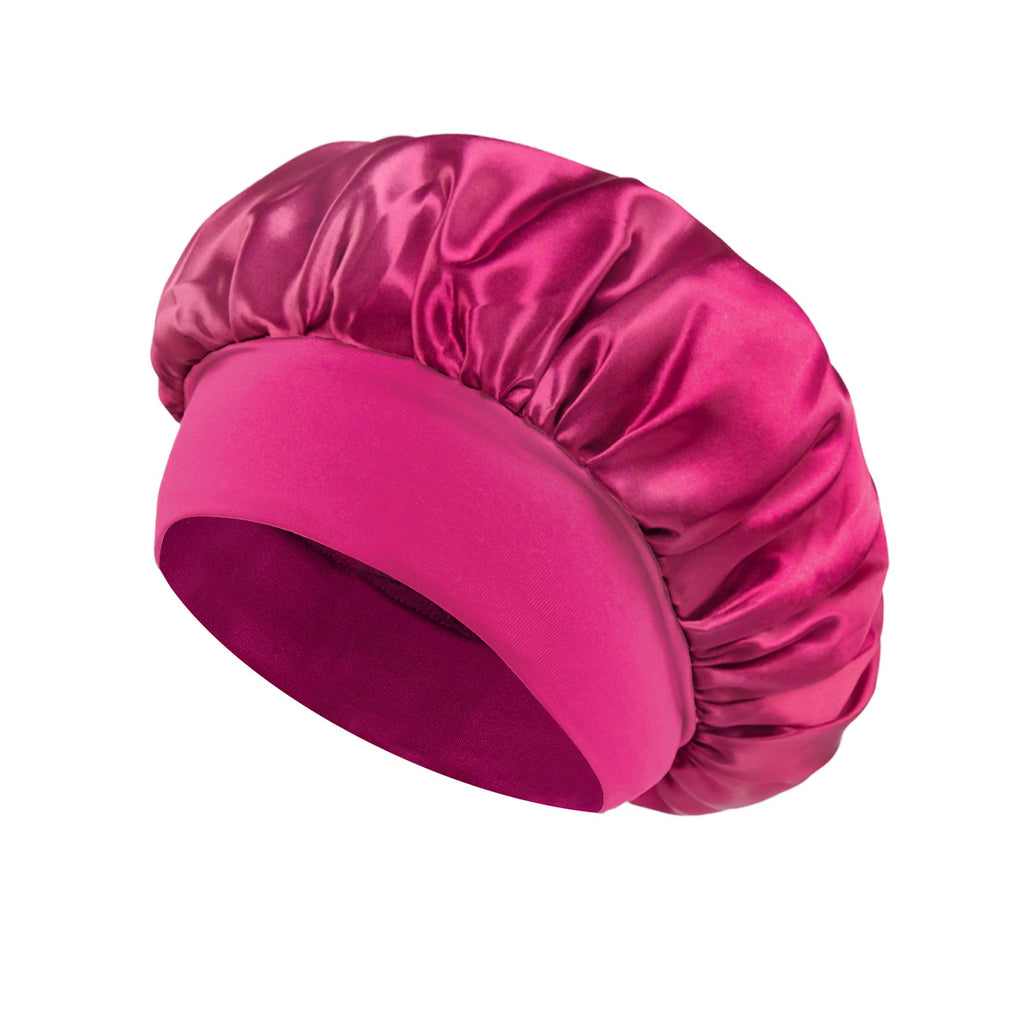 Solid Color Bath Cap Adult Fashion Satin Wide Brim Sleep Cap for Women Chemotherapy Hair Care