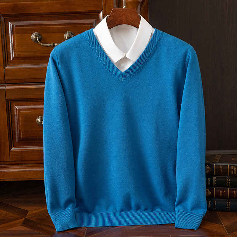 Autumn/Winter Knitwear V-Neck Men's Pullover Basic Shirt Casual Business Knitwear Loose Fashion Solid Color Long Sleeve Sweater
