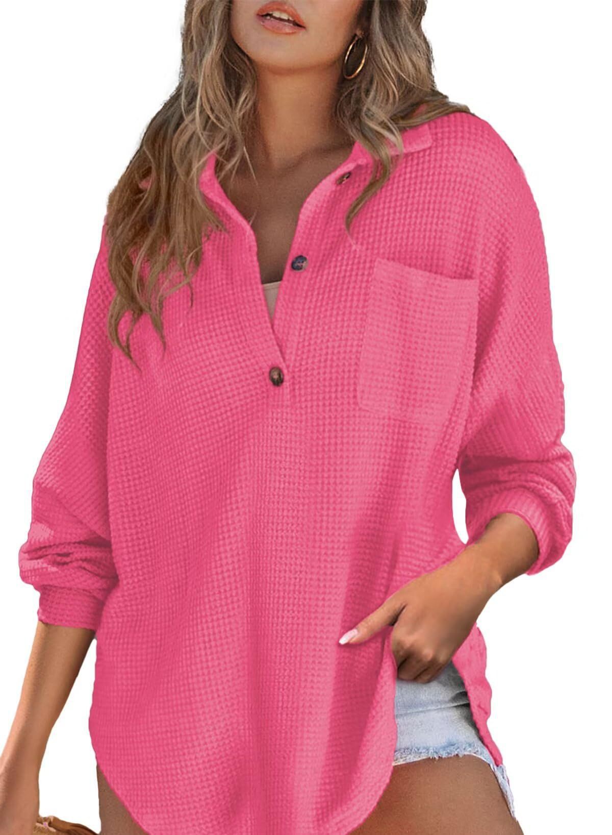 women's waffle knit top with cinched waist