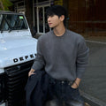 Mature Style Solid Color Crewneck Sweater Men Winter Warm Loose Knit Base Layer  Commute Outfit