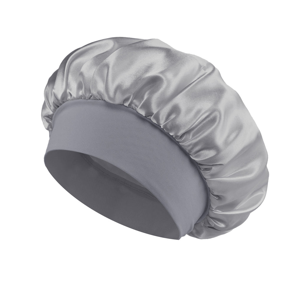 Solid Color Bath Cap Adult Fashion Satin Wide Brim Sleep Cap for Women Chemotherapy Hair Care