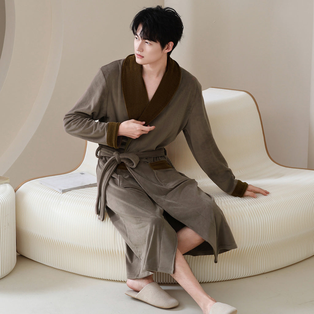 Winter Sleeping Robe for Men, Thickened and Warm, Medium to Long Robe for Men