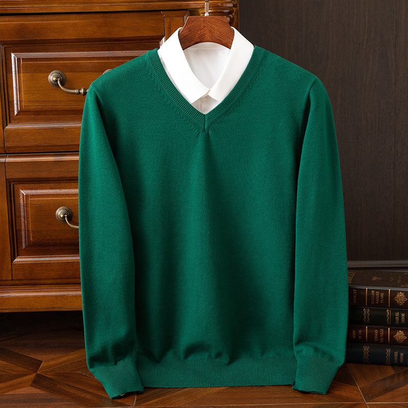 Autumn/Winter Knitwear V-Neck Men's Pullover Basic Shirt Casual Business Knitwear Loose Fashion Solid Color Long Sleeve Sweater