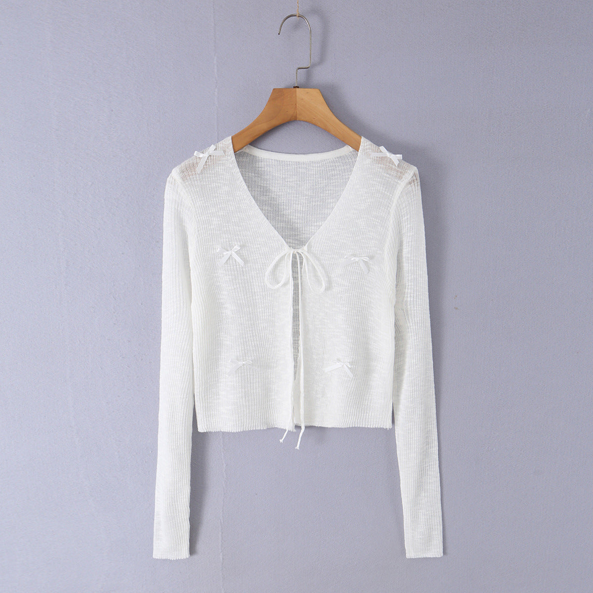 Hollow Sweet Bow Tie Soft Gentle Lightweight Top Outerwear Women