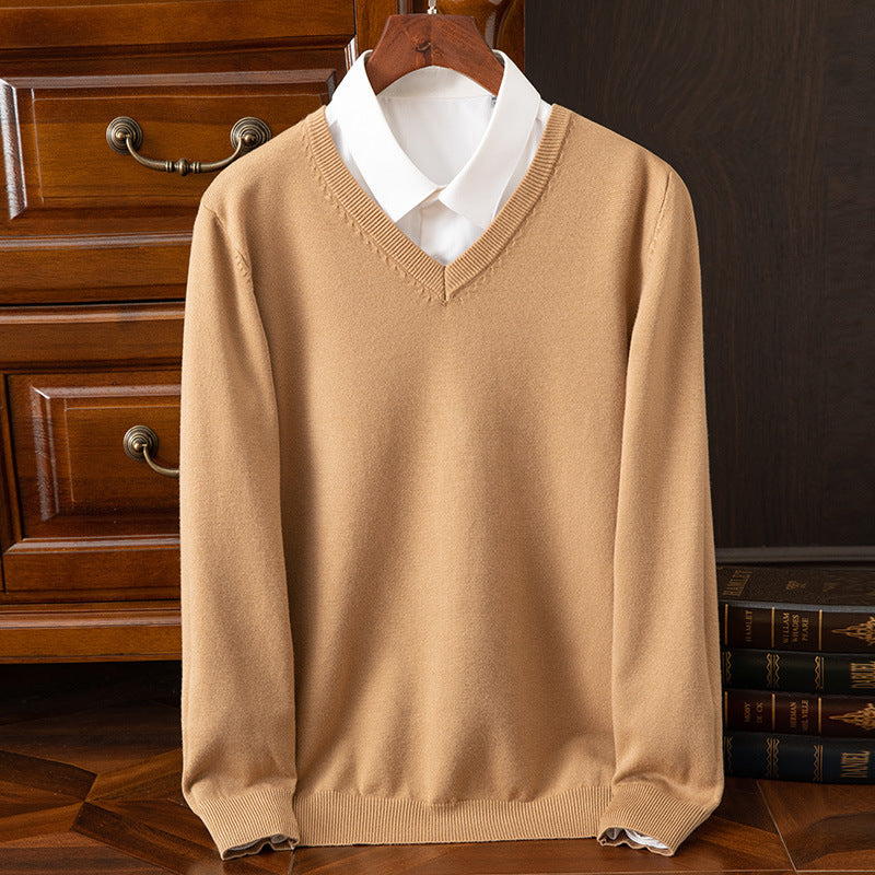 Autumn/Winter Knitwear V-Neck Men's Pullover Basic Shirt Casual Business Knitwear Loose Fashion Solid Color Long Sleeve Sweater