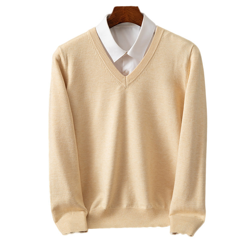 Autumn/Winter Knitwear V-Neck Men's Pullover Basic Shirt Casual Business Knitwear Loose Fashion Solid Color Long Sleeve Sweater