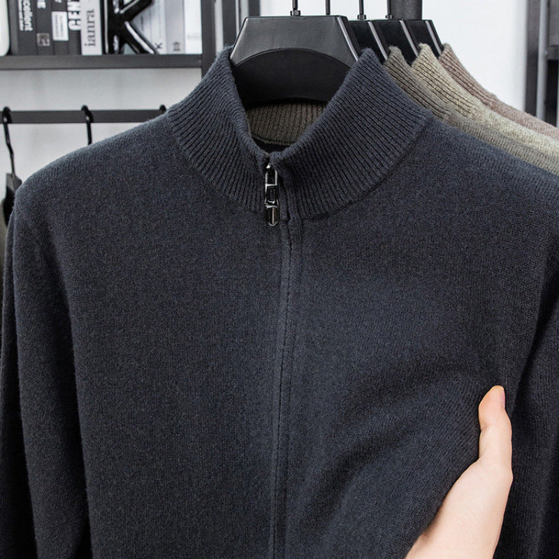 Wool Cardigan for Men, Knitted Sweater Coat, Casual Mid-Aged Men's Outerwear