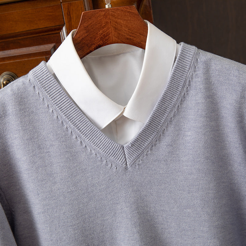 Autumn/Winter Knitwear V-Neck Men's Pullover Basic Shirt Casual Business Knitwear Loose Fashion Solid Color Long Sleeve Sweater