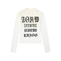 Individual High Street Stud Spliced Gothic Letter Top, Semi-High Neck Slim Fit Sexy Short Crop Top