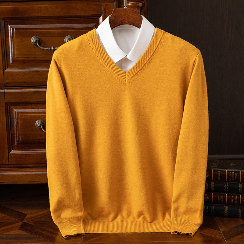 Autumn/Winter Knitwear V-Neck Men's Pullover Basic Shirt Casual Business Knitwear Loose Fashion Solid Color Long Sleeve Sweater
