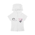Cute Cat Ear Hoodie Short Sleeve Jacket for Women, Cartoon Guitar Print Slim Fit Top