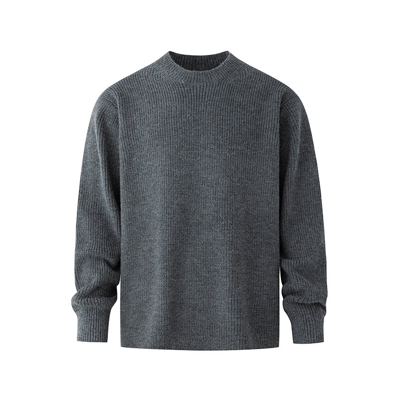 Mature Style Solid Color Crewneck Sweater Men Winter Warm Loose Knit Base Layer  Commute Outfit
