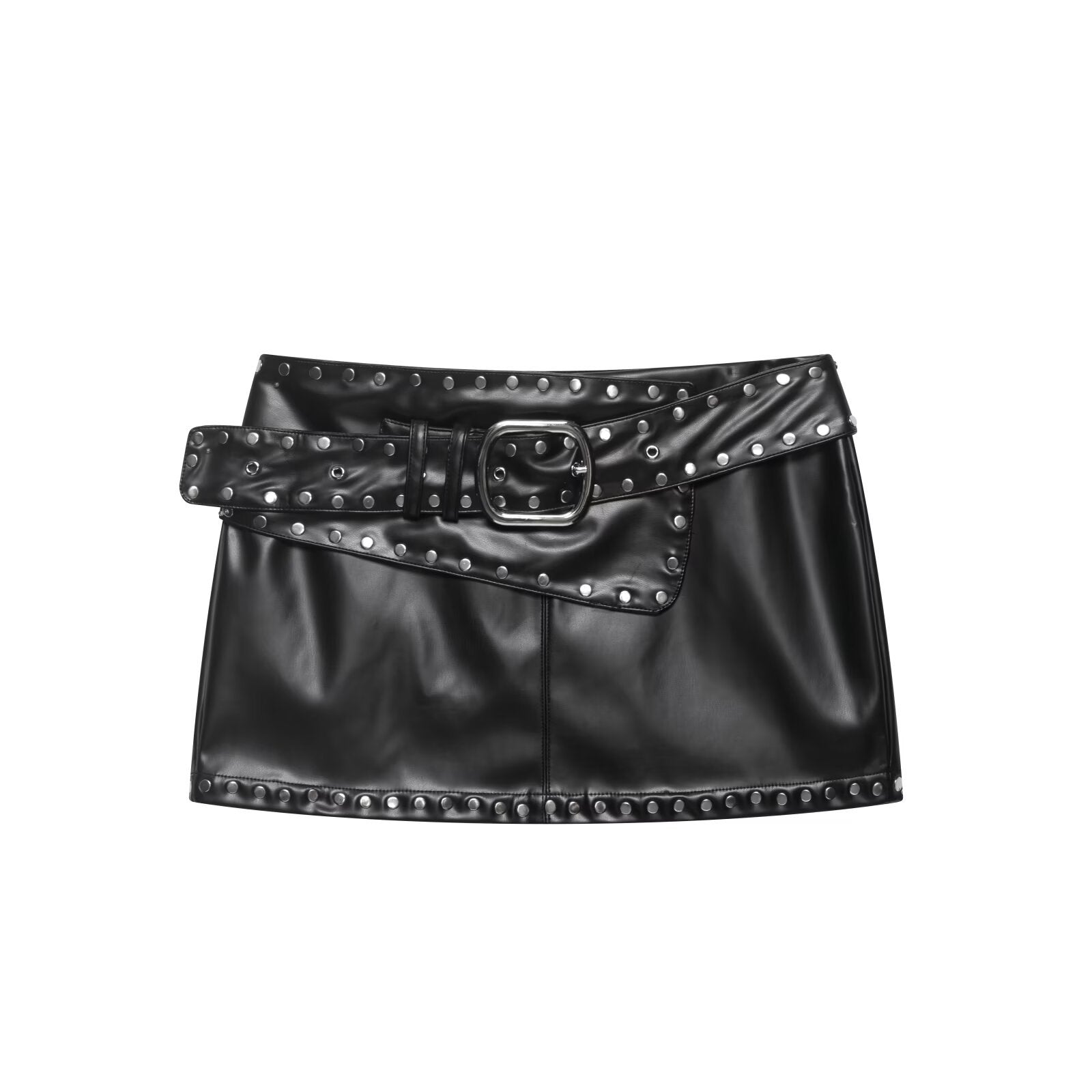 V-rivet short waist exposed jacket+high waist short skirt set