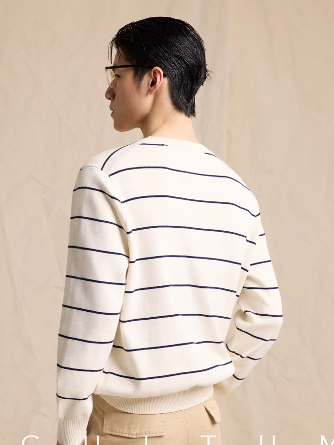 Men's Crew Neck Striped Knit Sweater