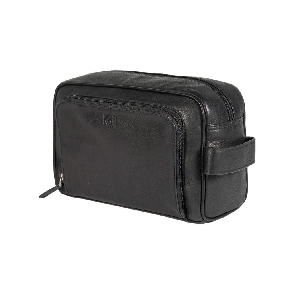 K0025AB | Beauty Case with side handle in genuine full grain leather with light grain - Black color. Zipper closure, Dimensions: 25 x 16 x 12 cm. Packaging: Tnt bag-0