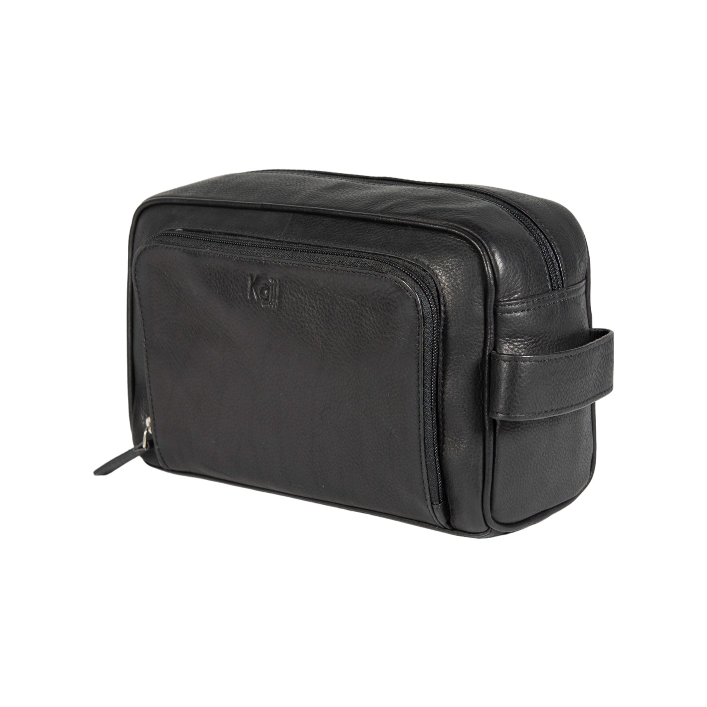 K0025AB | Beauty Case with side handle in genuine full grain leather with light grain - Black color. Zipper closure, Dimensions: 25 x 16 x 12 cm. Packaging: Tnt bag-0