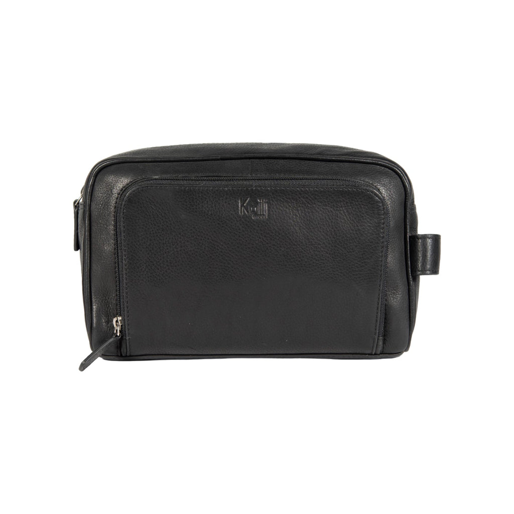 K0025AB | Beauty Case with side handle in genuine full grain leather with light grain - Black color. Zipper closure, Dimensions: 25 x 16 x 12 cm. Packaging: Tnt bag-1