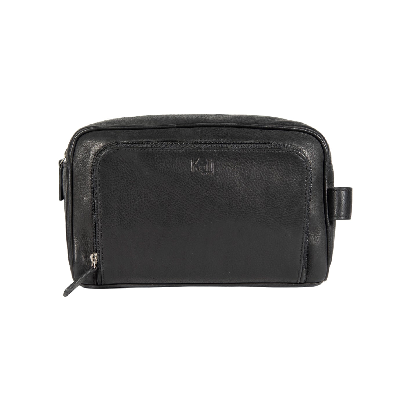 K0025AB | Beauty Case with side handle in genuine full grain leather with light grain - Black color. Zipper closure, Dimensions: 25 x 16 x 12 cm. Packaging: Tnt bag-1